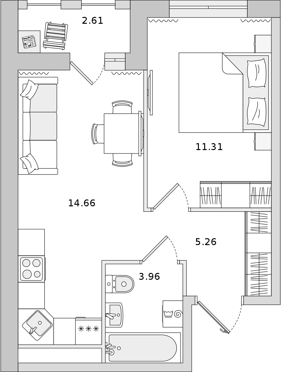 1-комнатная квартира 35.19 м², 14/17 эт., ЖК «Мурино Space»